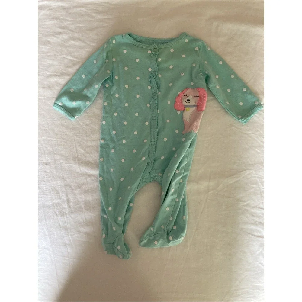 6 Months Carter's baby girl clothes - one piece pajamas | blue & pink dog theme
